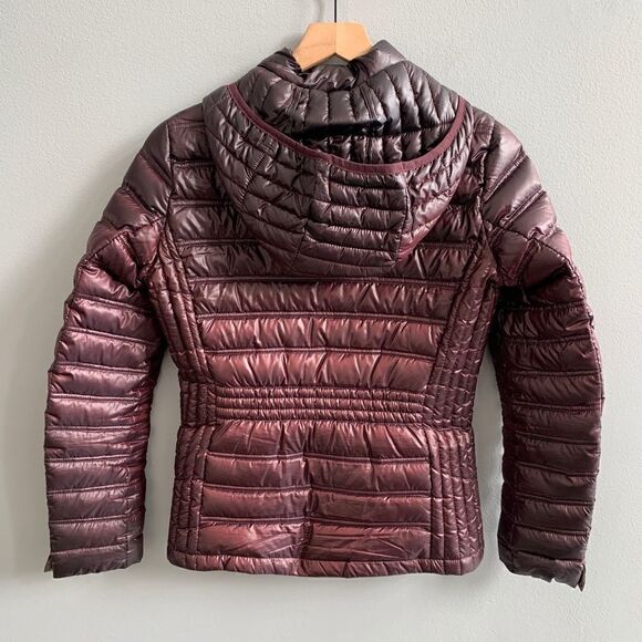 CALVIN KLEIN Hooded Packable Premium Down Puffer Coat Eggplant Wine XS - Picture 6 of 15